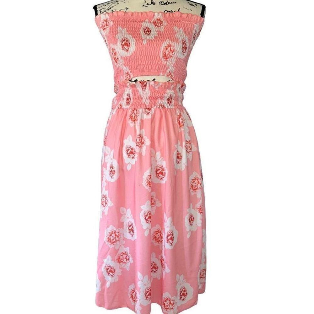 Angashion 2 piece floral crop top maxi dress small